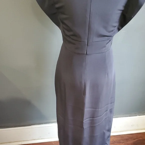 Theia 100% Silk Formal   Blue Cap Sleeve Crew Neck Gown Sz 2 - Picture 7 of 17